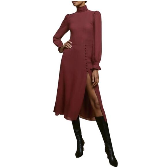 Reformation Plum Stevi Slit-leg Crepe Midi Dress in Claret Size 0 - Picture 1 of 14